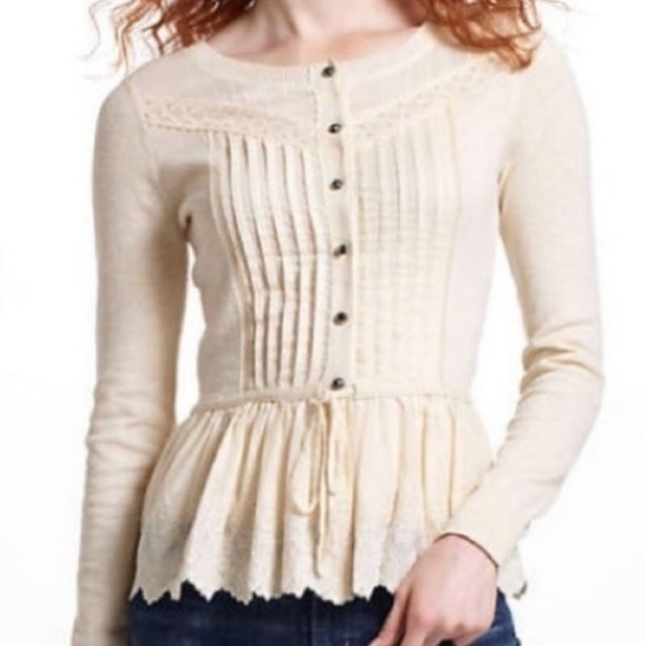 Anthropologie Sweaters - Anthropologie Leifnotes Ivory Lace Cardigan Medium